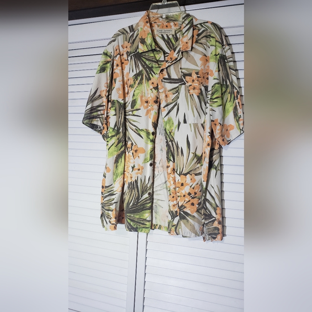 Island Republic 100% Silk Tropical Hawaiian Mens Casual Button Down Shirt Large